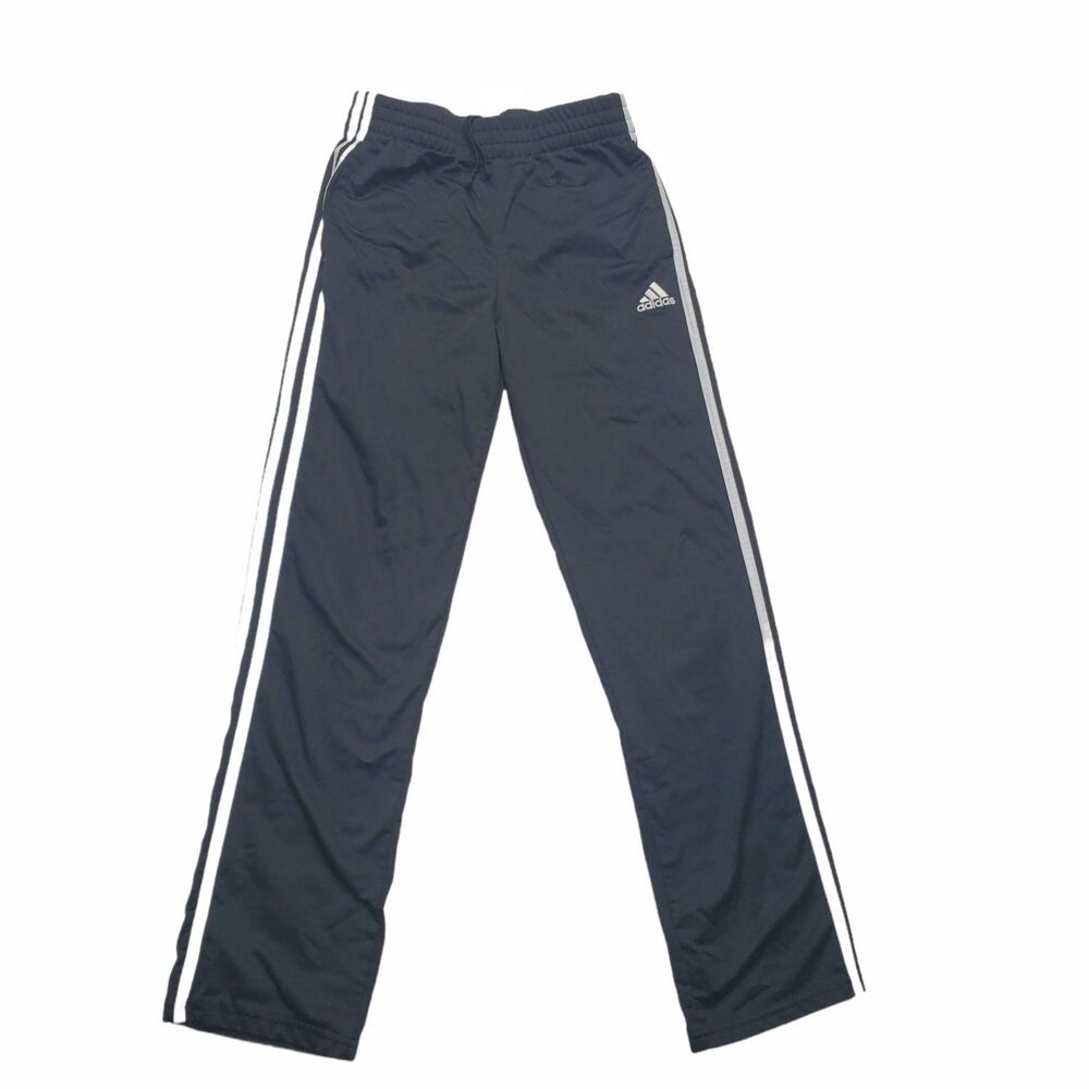 Adidas Boys Track Pants Size L (14/16) Black 3 Stripe Drawstring Pockets